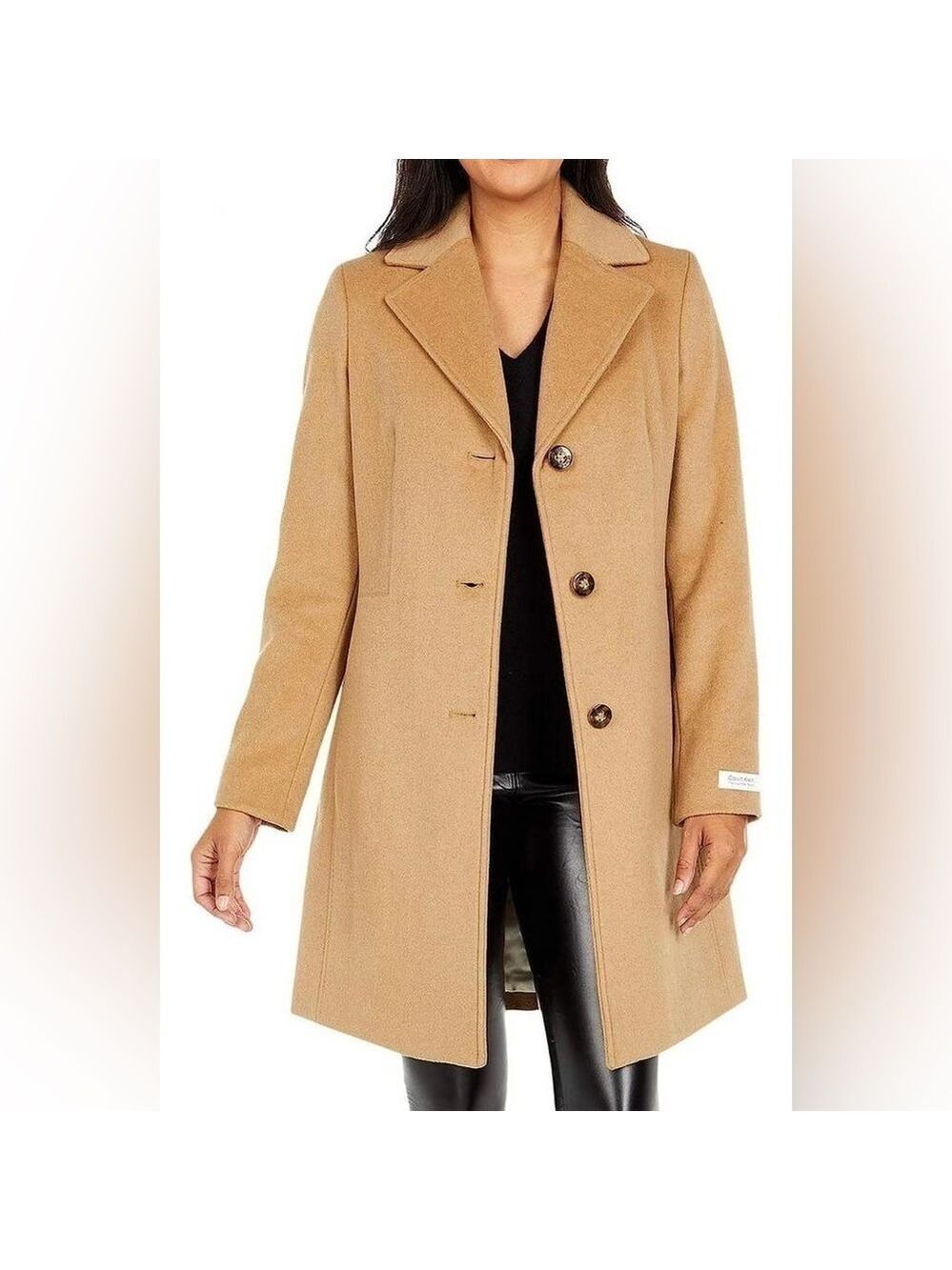 NWT Calvin Klein Classic Single Breasted Wool Cashmere Coat in Camel